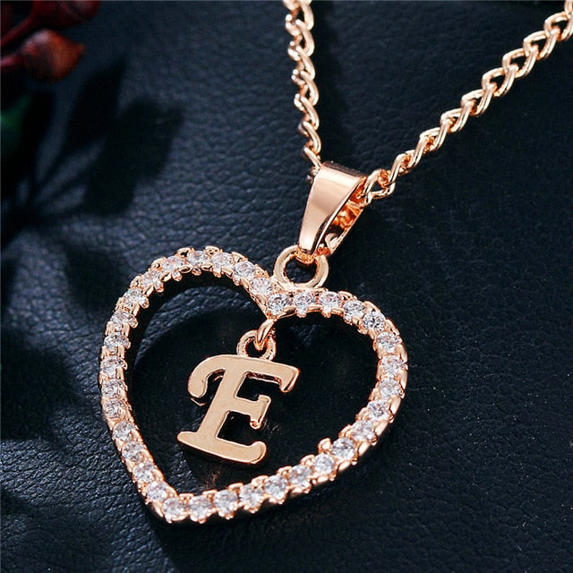 Romantic Love Pendant Necklace For Girls | Women Rhinestone Initial Letter Necklace - Vintage tees for Women