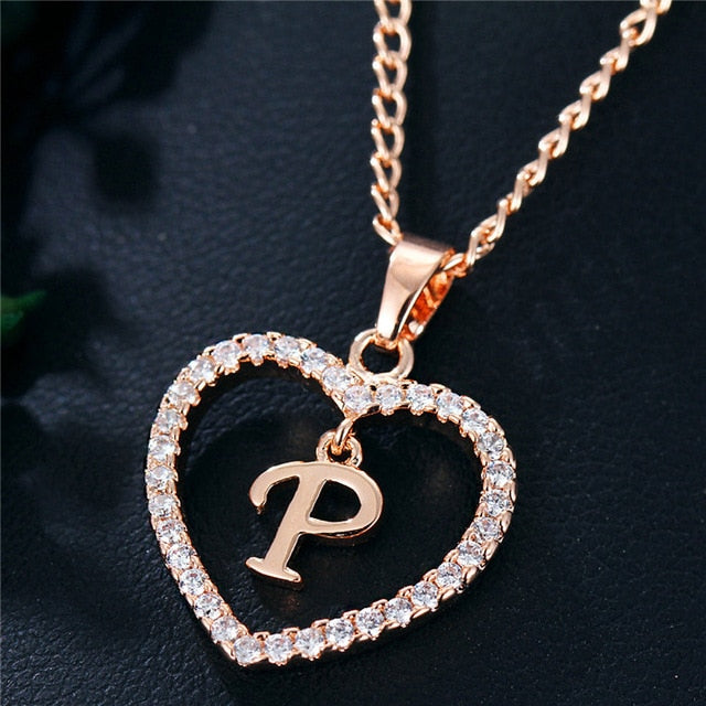 Romantic Love Pendant Necklace For Girls | Women Rhinestone Initial Letter Necklace - Vintage tees for Women