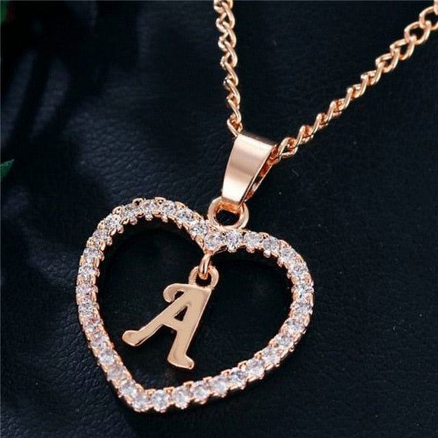 Romantic Love Pendant Necklace For Girls | Women Rhinestone Initial Letter Necklace - Vintage tees for Women