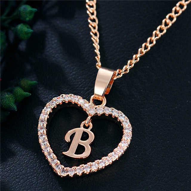 Romantic Love Pendant Necklace For Girls | Women Rhinestone Initial Letter Necklace - Vintage tees for Women