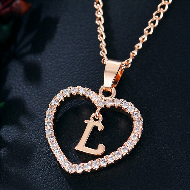 Romantic Love Pendant Necklace For Girls | Women Rhinestone Initial Letter Necklace - Vintage tees for Women