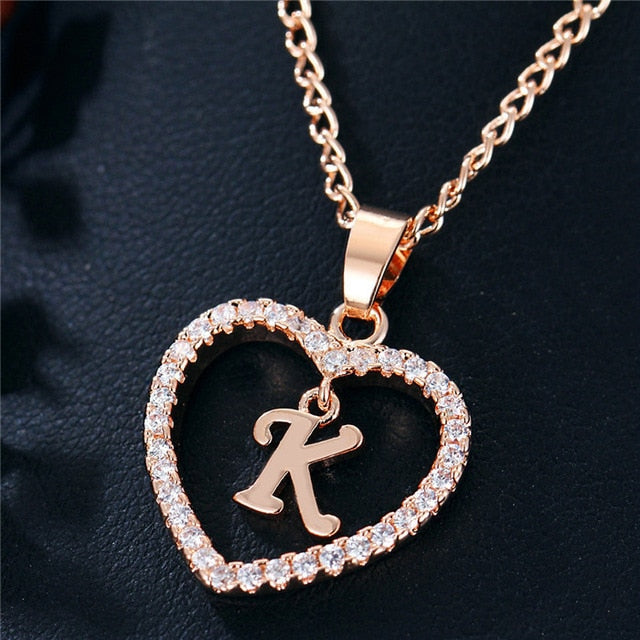 Romantic Love Pendant Necklace For Girls | Women Rhinestone Initial Letter Necklace - Vintage tees for Women