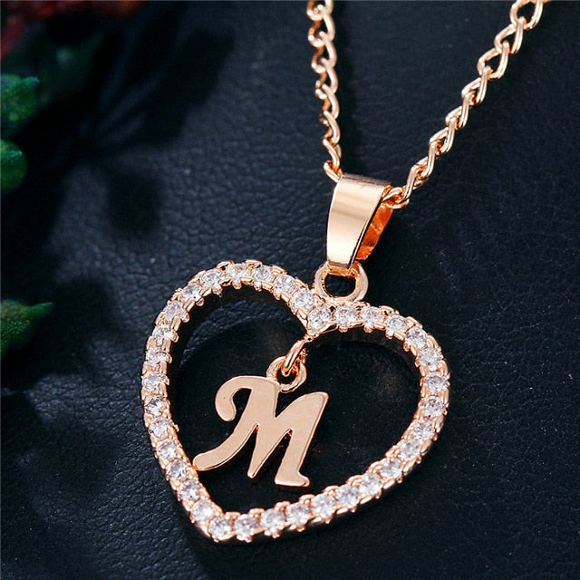 Romantic Love Pendant Necklace For Girls | Women Rhinestone Initial Letter Necklace - Vintage tees for Women