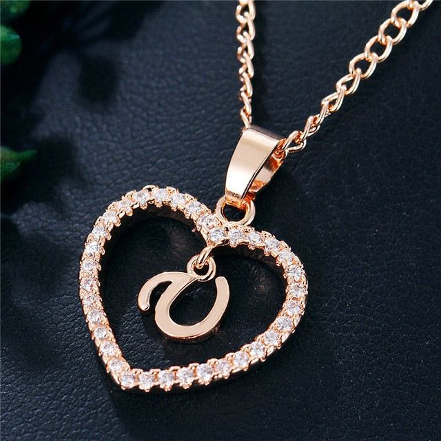 Romantic Love Pendant Necklace For Girls | Women Rhinestone Initial Letter Necklace - Vintage tees for Women