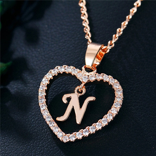 Romantic Love Pendant Necklace For Girls | Women Rhinestone Initial Letter Necklace - Vintage tees for Women