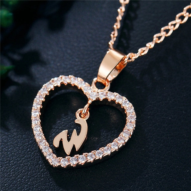 Romantic Love Pendant Necklace For Girls | Women Rhinestone Initial Letter Necklace - Vintage tees for Women