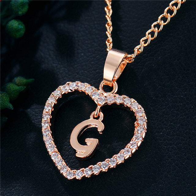 Romantic Love Pendant Necklace For Girls | Women Rhinestone Initial Letter Necklace - Vintage tees for Women