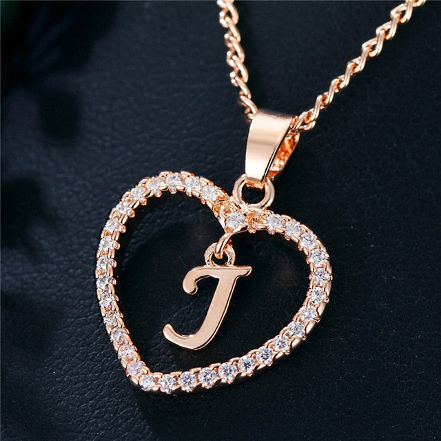 Romantic Love Pendant Necklace For Girls | Women Rhinestone Initial Letter Necklace - Vintage tees for Women