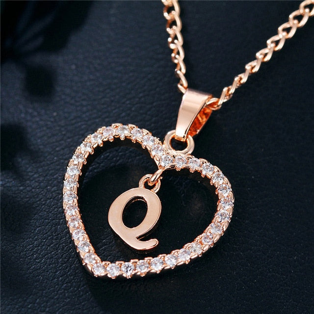 Romantic Love Pendant Necklace For Girls | Women Rhinestone Initial Letter Necklace - Vintage tees for Women