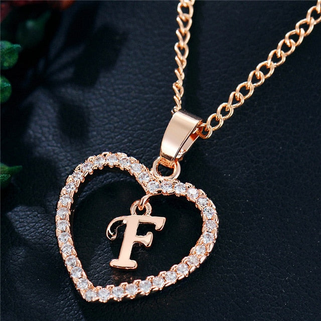 Romantic Love Pendant Necklace For Girls | Women Rhinestone Initial Letter Necklace - Vintage tees for Women