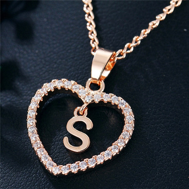 Romantic Love Pendant Necklace For Girls | Women Rhinestone Initial Letter Necklace - Vintage tees for Women