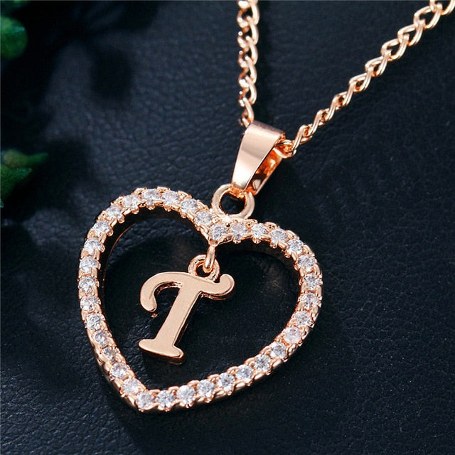 Romantic Love Pendant Necklace For Girls | Women Rhinestone Initial Letter Necklace - Vintage tees for Women
