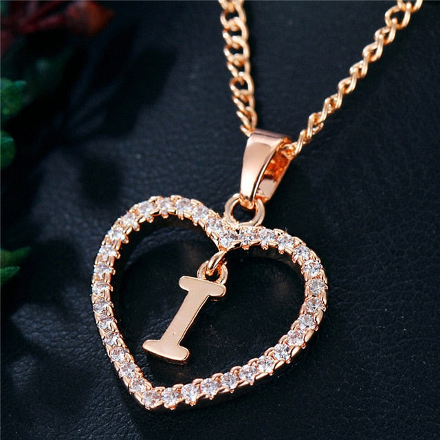 Romantic Love Pendant Necklace For Girls | Women Rhinestone Initial Letter Necklace - Vintage tees for Women