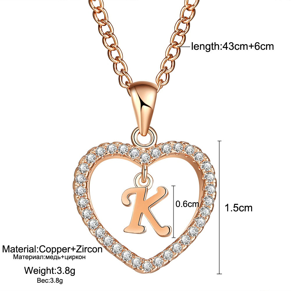 Romantic Love Pendant Necklace For Girls | Women Rhinestone Initial Letter Necklace - Vintage tees for Women