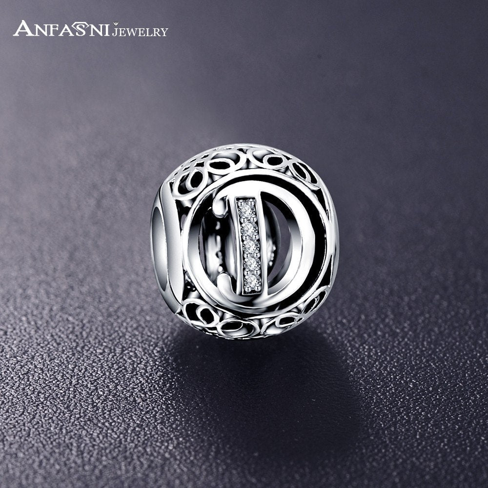 Sterling Silver Vintage Clear Letter Bead Charms | Fit Pandora Women Charm Bracelets Silver Jewelry - Vintage tees for Women